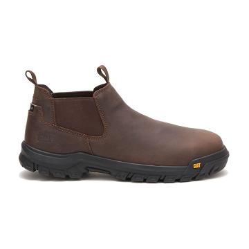 men Caterpillar Outline Slip-On Steel Toe Work Boots Coffee | CAT182-CA